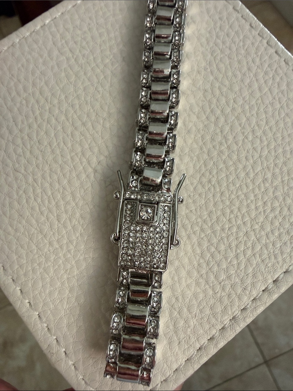 Crystal Pavé Silver Bracelet with Box Lock - 9”